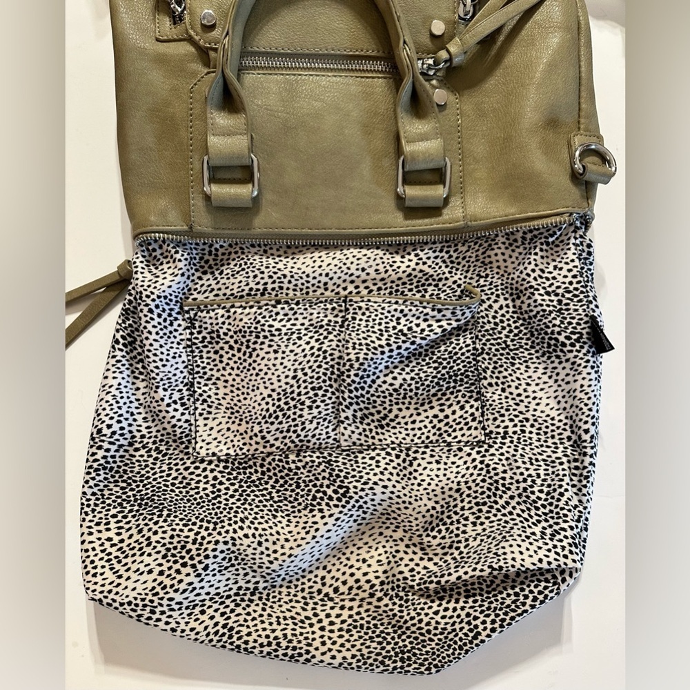 Antik Kraft Shoulder Bag Removable Crossbody Strap Greenish/Tan Studs Zipper - Picture 10 of 16